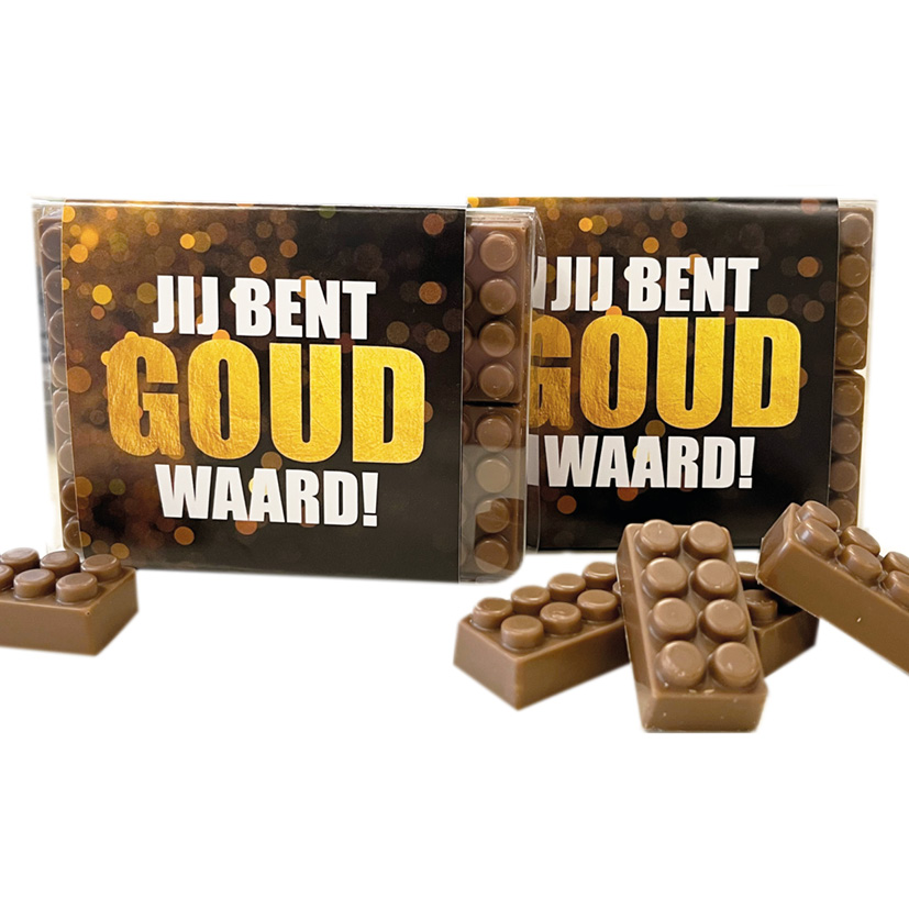 Doosje met 10 chocolade bouwblokjes inclusief banderol